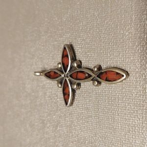 Crushed Brown Stone Sterling Silver Crucifix Pendant